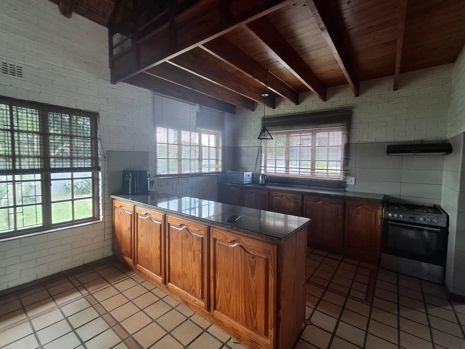Thatched roof and warm wood interior