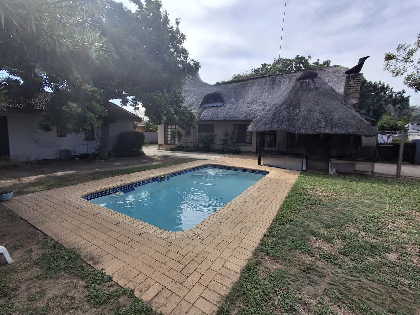 Thatched roof and warm wood interior